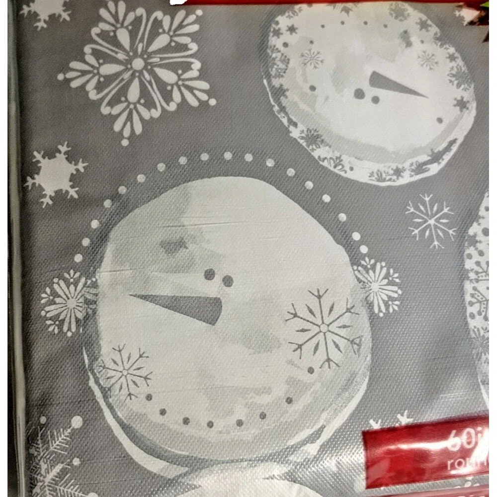 Christmas Snowman Snowflake Viny Tablecloth Flannel Backed Holiday 60